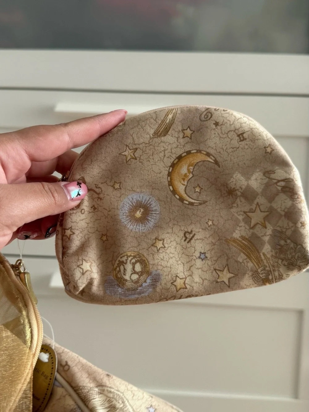 Beige Celestial Sun & Stars Cosmetic Pouch